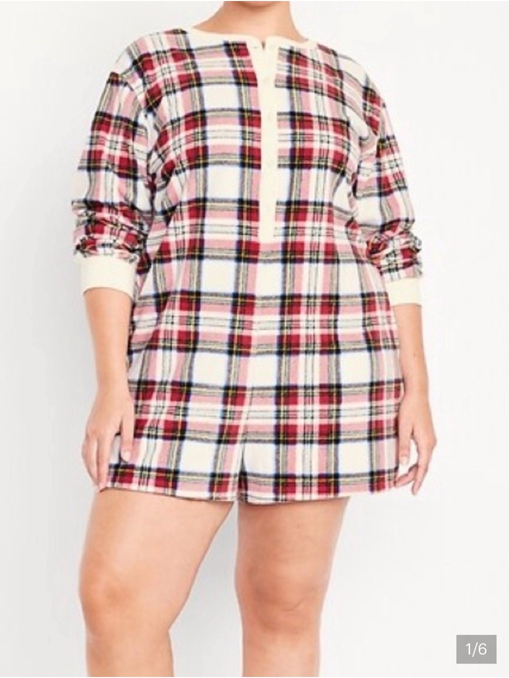 Old Navy Cream, Pink & Red Plaid Women's Romper Pajama
